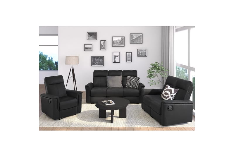2-sitssoffa Southbrook Svart, Äkta läder/PU/Trä/Metall, Manuell vilstol - Svart, Äkta läder/PU/Trä/Metall, Manuell vilstol - Möbler - Vardagsrum - Soffor - Reclinersoffor & Biosoffor