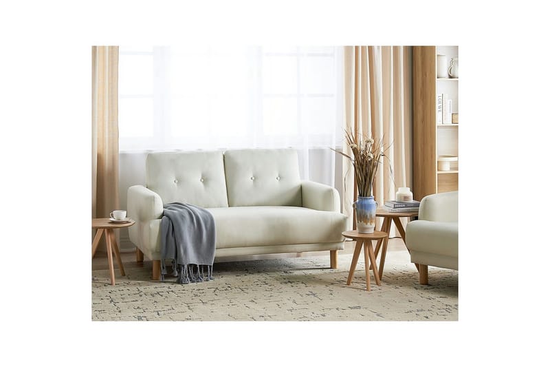 2-sitssoffa Tuve Vit, ljust trä, Polyester - Vit, ljust trä, Polyester - Möbler - Vardagsrum - Soffor - 2-sits soffor