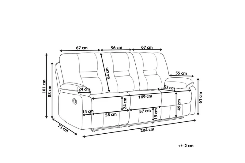 3-sits Reclinersoffa manuell Delia - Beige, svart - Möbler - Vardagsrum - Soffor - Reclinersoffor & Biosoffor