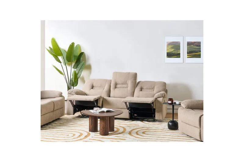 3-sits Reclinersoffa manuell Delia - Beige, svart - Möbler - Vardagsrum - Soffor - Reclinersoffor & Biosoffor
