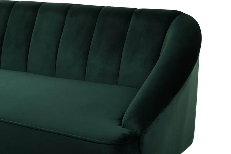 Alsvag 3-sits Kanalstoppad Sammetssoffa med Träben - Grön - Möbler - Vardagsrum - Soffor - 3-sits soffor