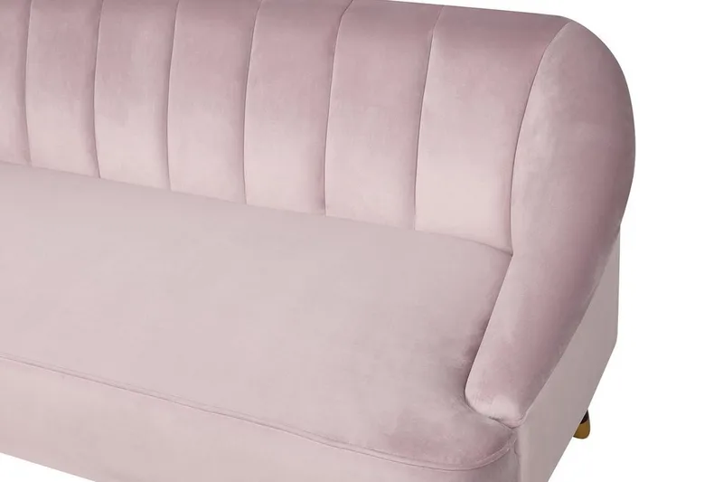 Alsvag 3-sits Kanalstoppad Sammetssoffa med Träben - Rosa - Möbler - Vardagsrum - Soffor - 3-sits soffor