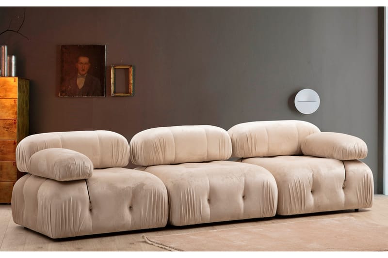 Belgin Bubblig Soffa 3-sits med fasta armstöd och repdetaljer - Möbler - Vardagsrum - Soffor - 3-sits soffor