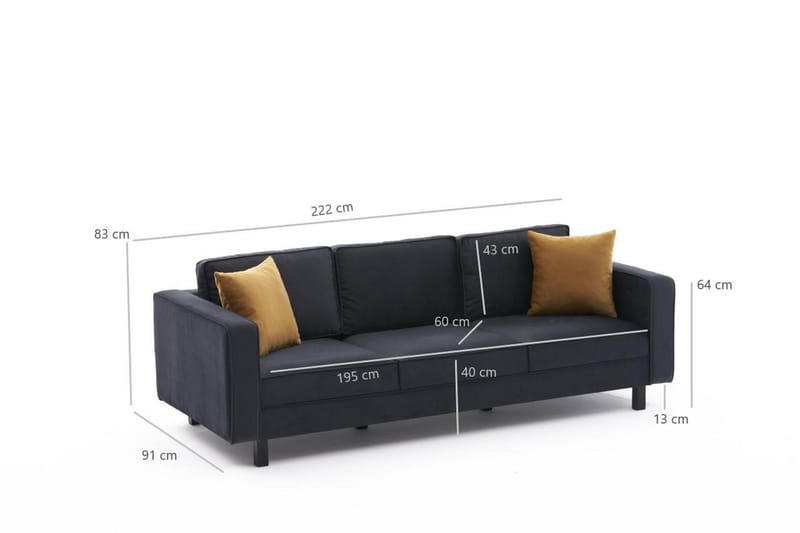 BELLSON Soffa 3-sits Mörkgrå - 3-sits soffor