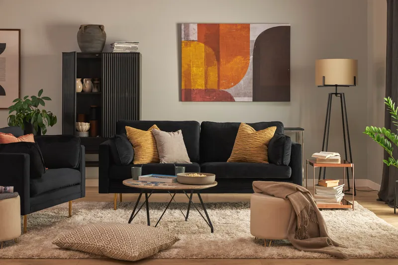 Bloom 3-sits Sammetssoffa - Svart - Möbler - Vardagsrum - Soffor - 3-sits soffor