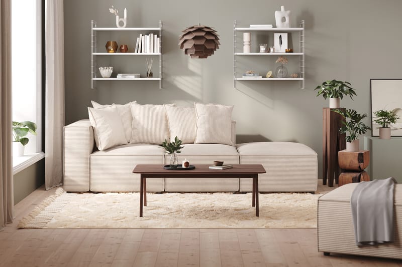 Cubo 3-sits Djup Modulsoffa + Fotpall i Manchester - Beige - Möbler - Vardagsrum - Soffor - 3-sits soffor
