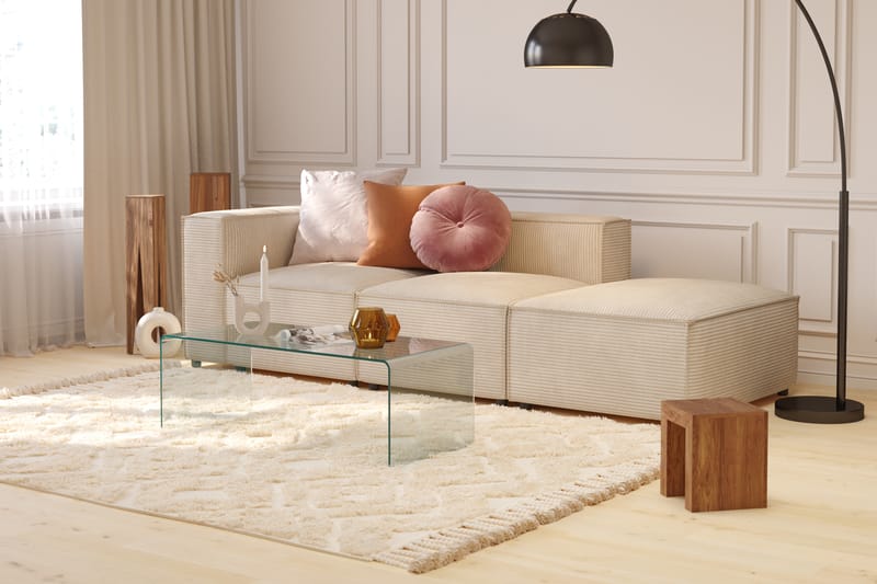 Cubo 3-sits Djup Modulsoffa + Fotpall i Manchester - Beige - Möbler - Vardagsrum - Soffor - 3-sits soffor
