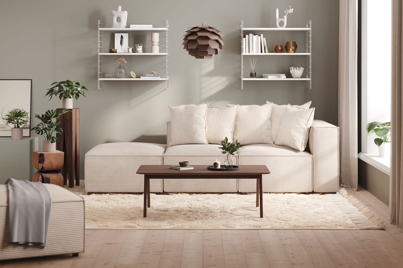 Cubo 3-sits Djup Modulsoffa + Fotpall i Manchester - Beige - Möbler - Vardagsrum - Soffor - 3-sits soffor
