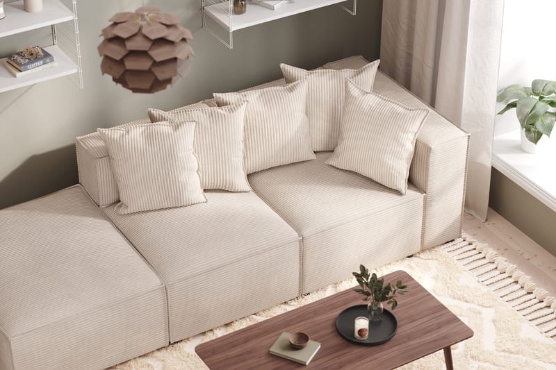 Cubo 3-sits Djup Modulsoffa + Fotpall i Manchester - Beige - Möbler - Vardagsrum - Soffor - 3-sits soffor