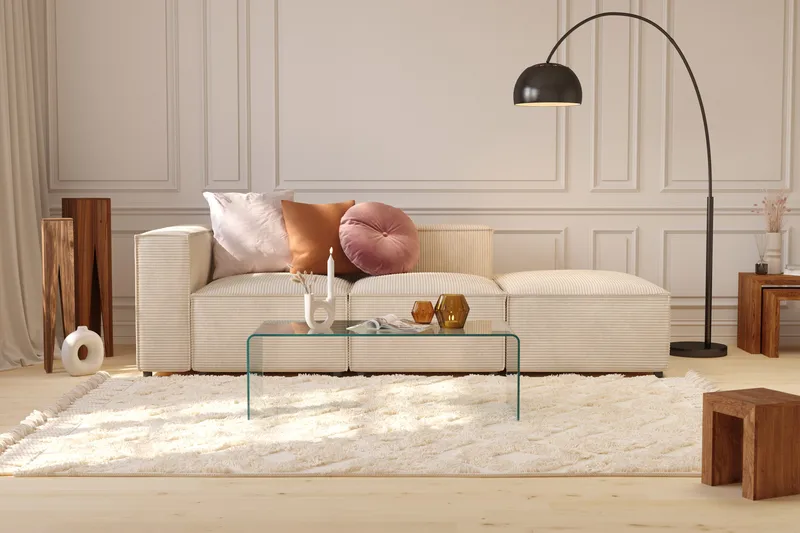 Cubo 3-sits Djup Modulsoffa + Fotpall i Manchester - Beige - Möbler - Vardagsrum - Soffor - Modulsoffor - Komplett modulsoffa