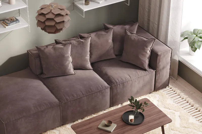 Cubo 3-sits Djup Modulsoffa + Fotpall i Sammet - Mörkgrå - Möbler - Vardagsrum - Soffor - 3-sits soffor