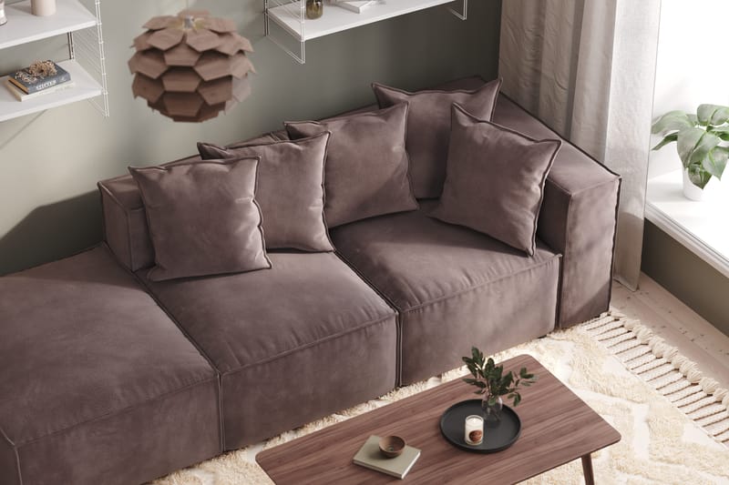 Cubo 3-sits Djup Modulsoffa + Fotpall i Sammet - Mörkgrå - Möbler - Vardagsrum - Soffor - Modulsoffor - Komplett modulsoffa