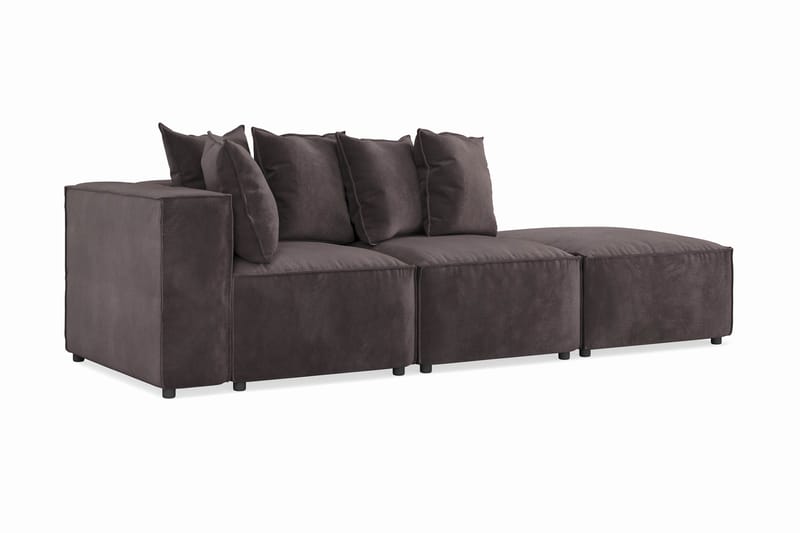 Cubo 3-sits Djup Modulsoffa + Fotpall i Sammet - Mörkgrå - Möbler - Vardagsrum - Soffor - 3-sits soffor