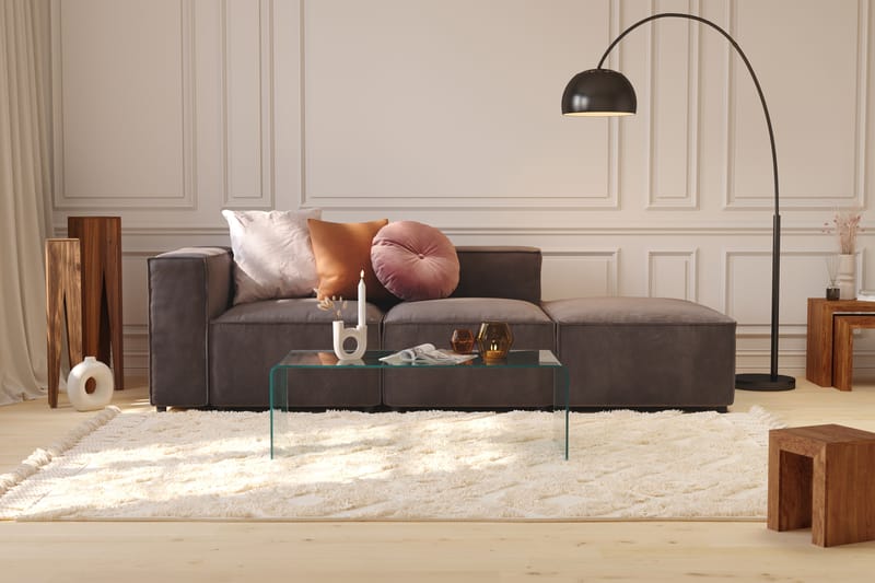 Cubo 3-sits Djup Modulsoffa + Fotpall i Sammet - Mörkgrå - Möbler - Vardagsrum - Soffor - 3-sits soffor