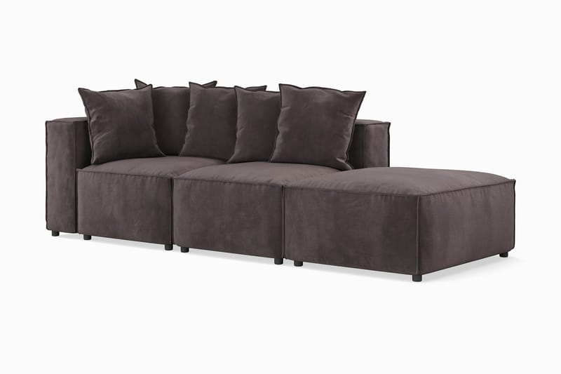 Cubo 3-sits Djup Modulsoffa + Fotpall i Sammet - Mörkgrå - Möbler - Vardagsrum - Soffor - 3-sits soffor