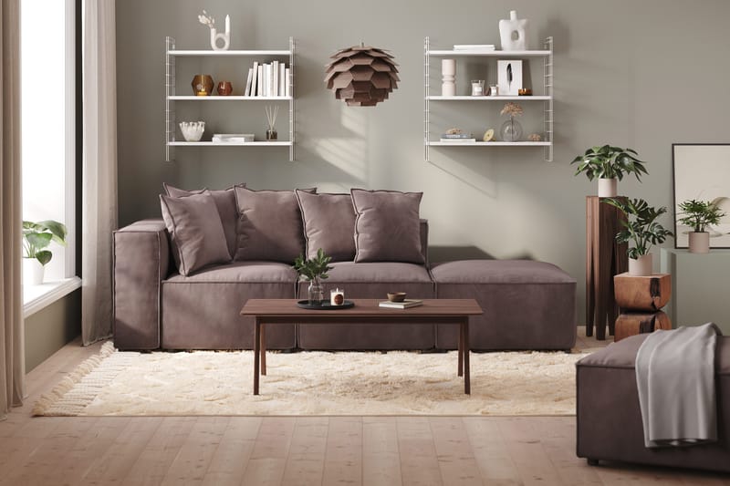 Cubo 3-sits Djup Modulsoffa + Fotpall i Sammet - Mörkgrå - Möbler - Vardagsrum - Soffor - Modulsoffor - Komplett modulsoffa