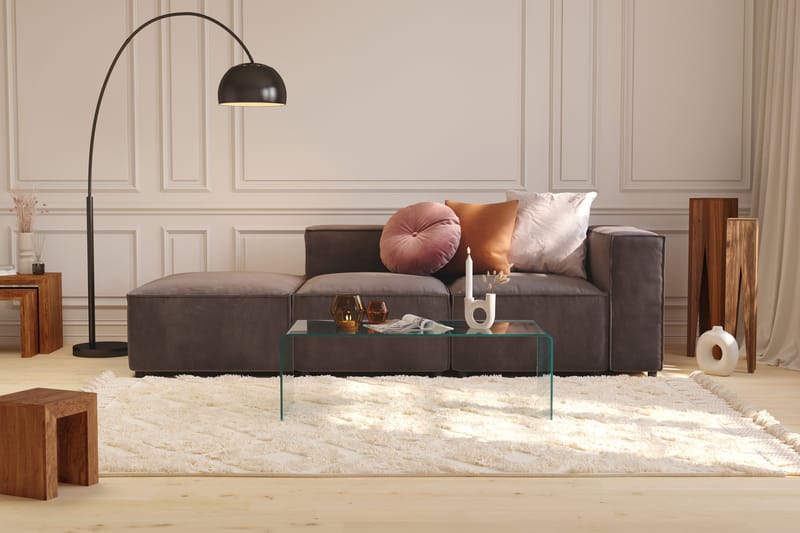 Cubo 3-sits Djup Modulsoffa + Fotpall i Sammet - Mörkgrå - Möbler - Vardagsrum - Soffor - Modulsoffor - Komplett modulsoffa