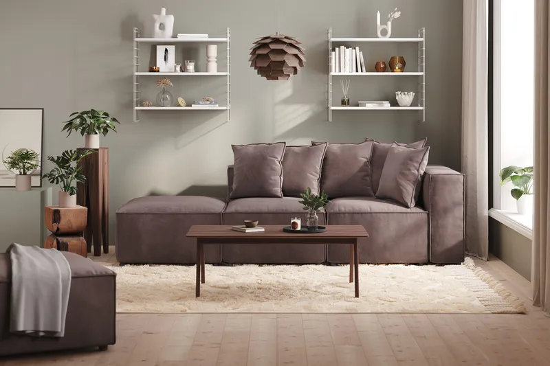 Cubo 3-sits Djup Modulsoffa + Fotpall i Sammet - Mörkgrå - Möbler - Vardagsrum - Soffor - Modulsoffor - Komplett modulsoffa