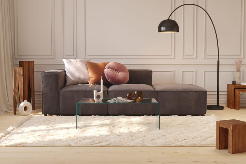 Cubo 3-sits Djup Modulsoffa + Fotpall i Sammet - Mörkgrå - Möbler - Vardagsrum - Soffor - Modulsoffor - Komplett modulsoffa