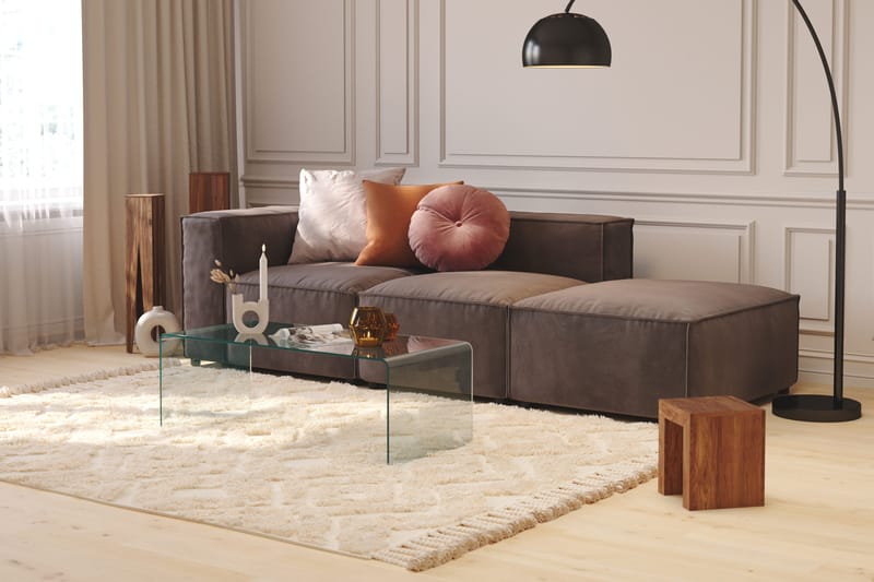 Cubo 3-sits Djup Modulsoffa + Fotpall i Sammet - Mörkgrå - Möbler - Vardagsrum - Soffor - Modulsoffor - Komplett modulsoffa