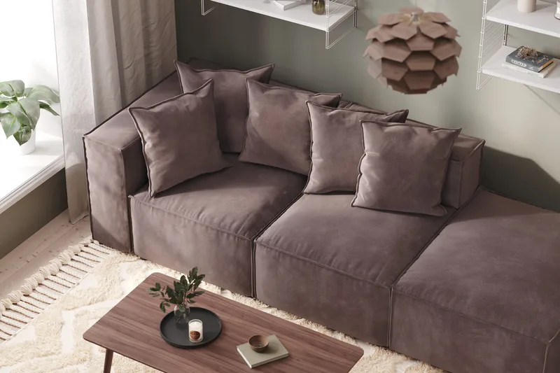 Cubo 3-sits Djup Modulsoffa + Fotpall i Sammet - Mörkgrå - Möbler - Vardagsrum - Soffor - 3-sits soffor