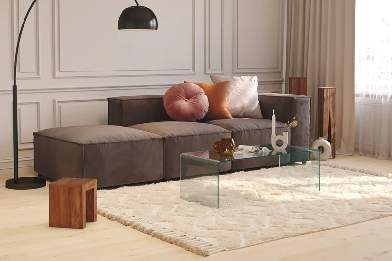 Cubo 3-sits Djup Modulsoffa + Fotpall i Sammet - Mörkgrå - Möbler - Vardagsrum - Soffor - 3-sits soffor