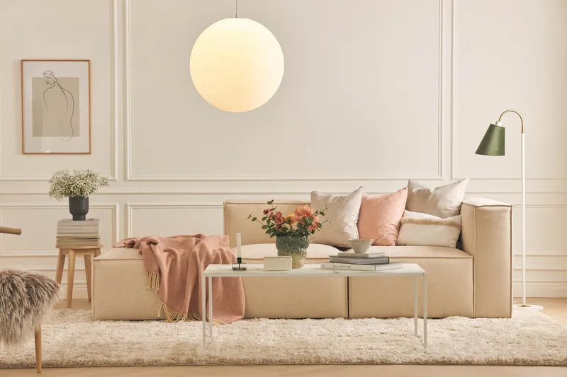 Cubo 3-sits Djup Modulsoffa + Fotpall i Tyg - Beige - Möbler - Vardagsrum - Soffor - Modulsoffor - Komplett modulsoffa