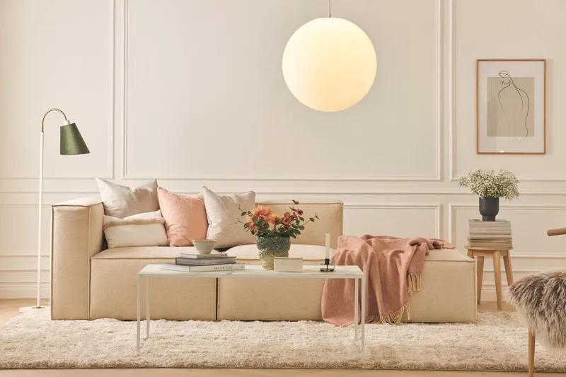 Cubo 3-sits Djup Modulsoffa + Fotpall i Tyg - Beige - Möbler - Vardagsrum - Soffor - Modulsoffor - Komplett modulsoffa