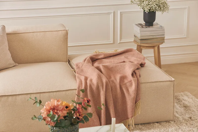 Cubo 3-sits Djup Modulsoffa + Fotpall i Tyg - Beige - Möbler - Vardagsrum - Soffor - Modulsoffor - Komplett modulsoffa