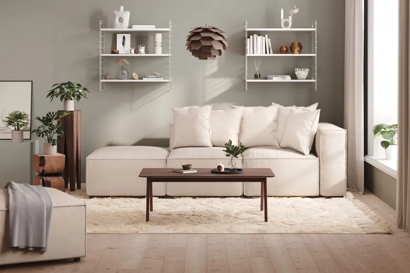 Cubo 3-sits Djup Modulsoffa + Fotpall i Tyg - Beige - Möbler - Vardagsrum - Soffor - Modulsoffor - Komplett modulsoffa