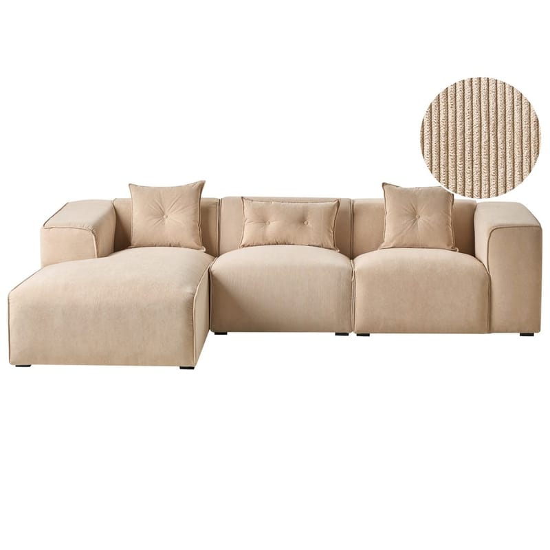 3-sits soffa Dolva - Beige, svart/Högervänd/Manchestertyg - Möbler - Vardagsrum - Soffor - Divansoffa & schäslong