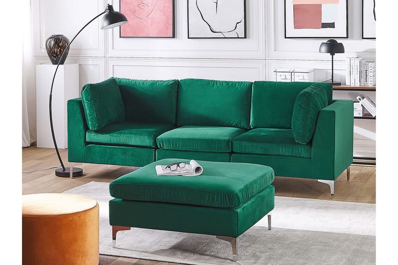 EINAREN 3-sits Soffa med Fotpall Sammet/Grön - Möbler - Vardagsrum - Soffor - 3-sits soffor