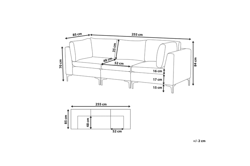 EINAREN 3-sits Soffa Sammet/Grå - 3-sits soffor