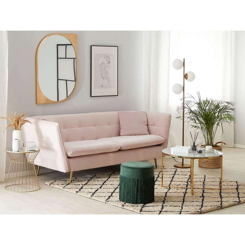 3-sits soffa Frederica - Rosa, guld/Sammet - Möbler - Vardagsrum - Soffor - Sammetssoffor