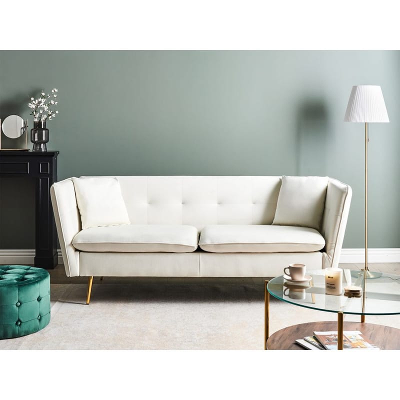 3-sits soffa Frederica - Vitt, guld/Sammet - Möbler - Vardagsrum - Soffor - Sammetssoffor