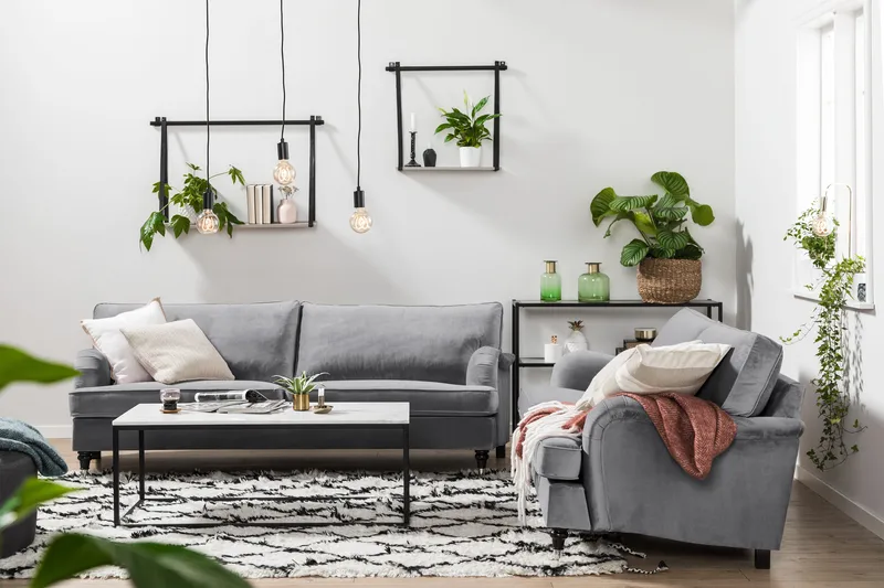 Howard soffa utan divan & schäslong Bloomington Howard Classic Sammetssoffa 3,5-sits Vera 2, Grå Sammet - Möbler - Vardagsrum - Soffor - 3-sits soffor