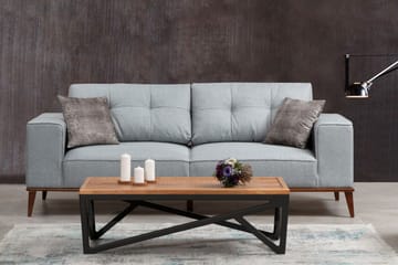 Jonnesha Bäddsoffa Knappad Rygg i Tyg med Träben - Grå - Möbler - Vardagsrum - Bäddsoffor - 3-sits bäddsoffa