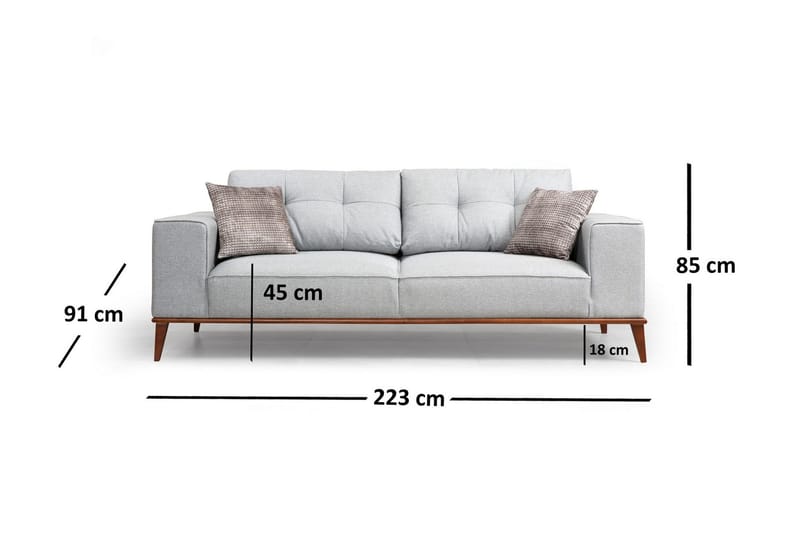 Jonnesha Bäddsoffa Knappad Rygg i Tyg med Träben - Grå - Möbler - Vardagsrum - Bäddsoffor - 3-sits bäddsoffa