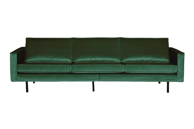 Lissbon 3-sits Retro Rektangulär Sammetssoffa 277 cm, Grön