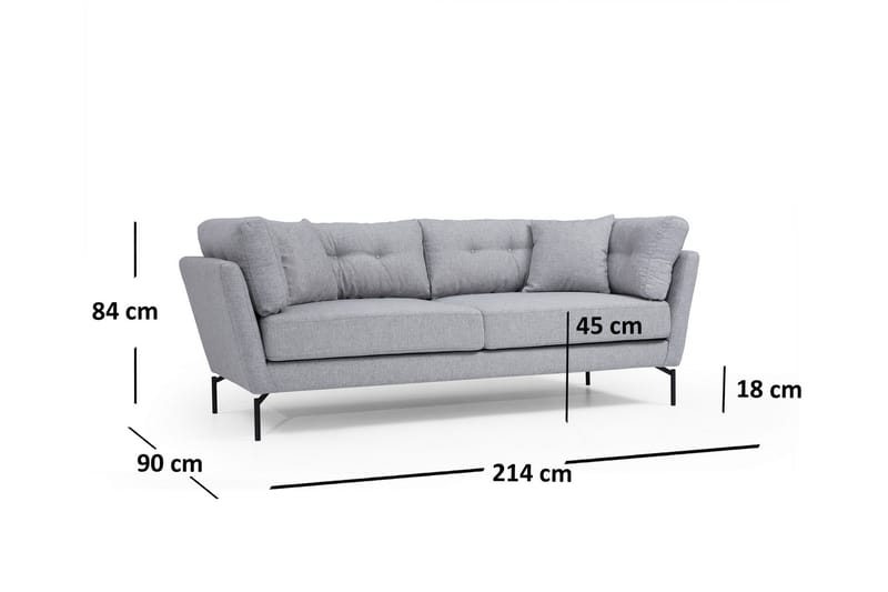 MAILAH 3-Sits Soffa Grå - 3-sits soffor