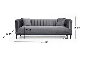 Mezonzo 3-sits Djup Sammetssoffa 225 cm med Kanalstoppad Rygg - Grå - Möbler - Vardagsrum - Soffor - 3-sits soffor