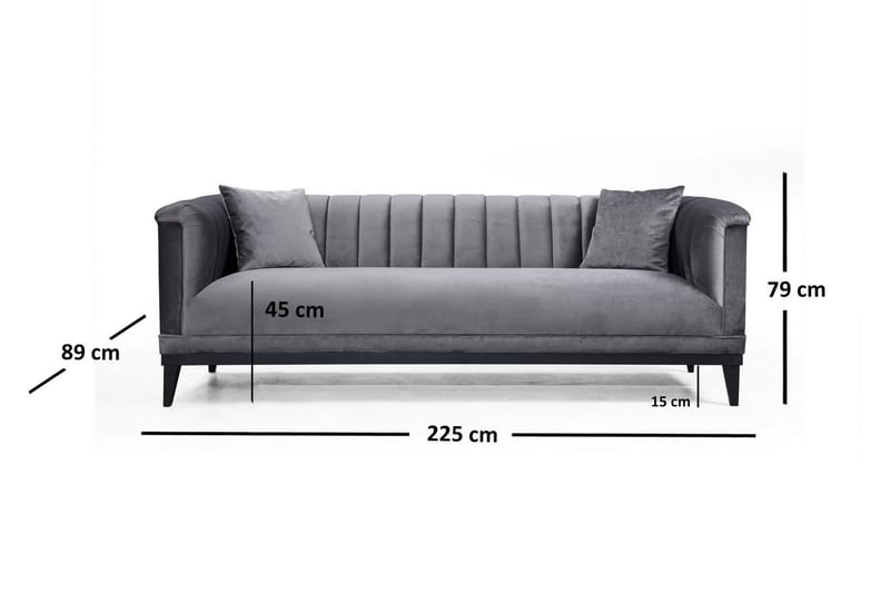 Mezonzo 3-sits Djup Sammetssoffa 225 cm med Kanalstoppad Rygg - Grå - Möbler - Vardagsrum - Soffor - 3-sits soffor