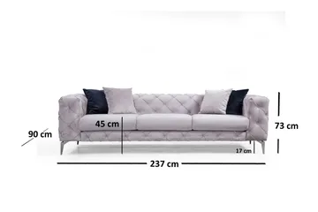 Mezonzo 3-sits Knappdjuphäftad Chesterfield Soffa 237 cm i Sammet - Grå - Möbler - Vardagsrum - Soffor - 3-sits soffor