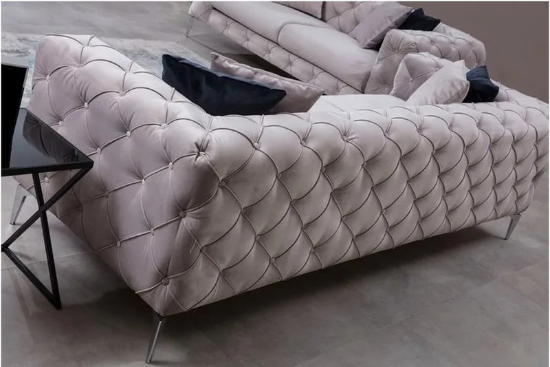 Mezonzo 3-sits Knappdjuphäftad Chesterfield Soffa 237 cm i Sammet - Grå - Möbler - Vardagsrum - Soffor - 3-sits soffor