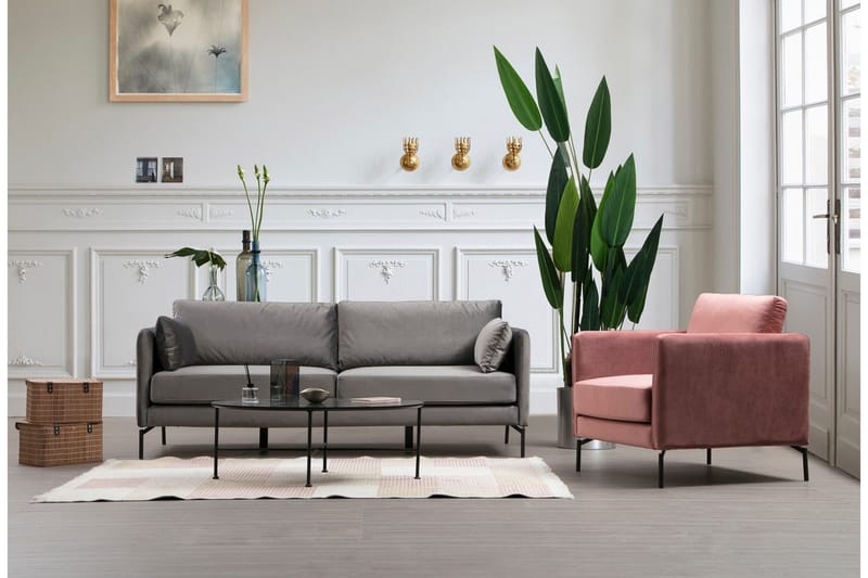 Mezonzo 3-sits Sammetssoffa 217 cm med Höga Ben - Grå - Möbler - Vardagsrum - Soffor - 3-sits soffor
