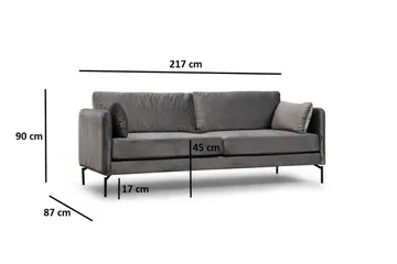 Mezonzo 3-sits Sammetssoffa 217 cm med Höga Ben - Grå - Möbler - Vardagsrum - Soffor - 3-sits soffor
