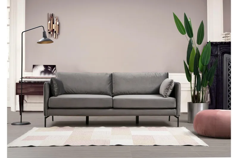 Mezonzo 3-sits Sammetssoffa 217 cm med Höga Ben - Grå - Möbler - Vardagsrum - Soffor - 3-sits soffor