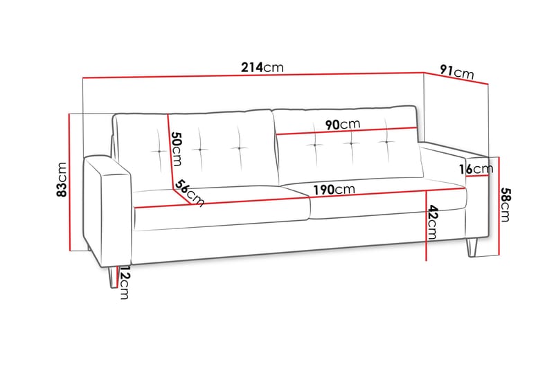 MIST Soffa 154x91x83 cm - Rosa - Möbler - Vardagsrum - Soffor - 3-sits soffor