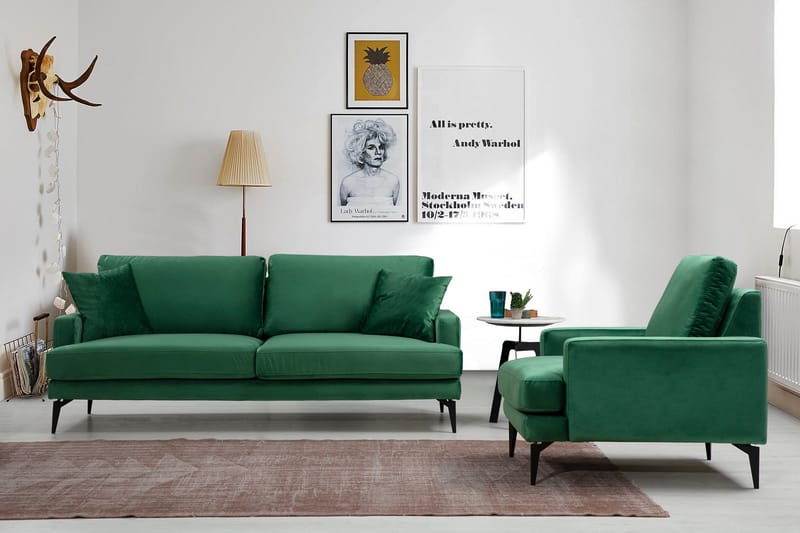 REALINI 3-sits Soffa Grön/Svart - Möbler - Vardagsrum - Soffor - 3-sits soffor