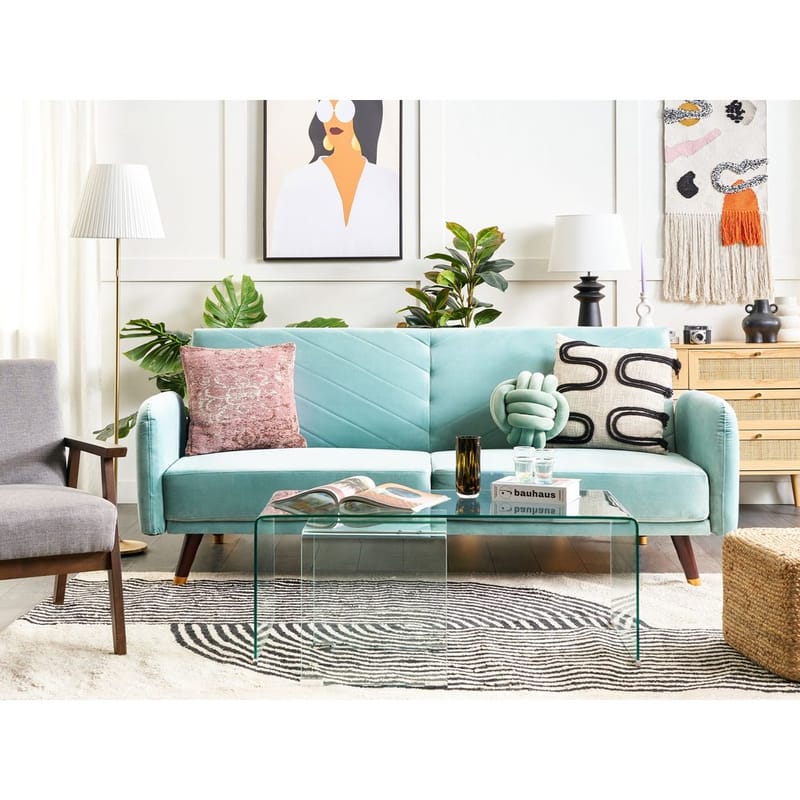 3-sits soffa Senja - Blått, mörkt trä - Möbler - Vardagsrum - Soffor - Sammetssoffor